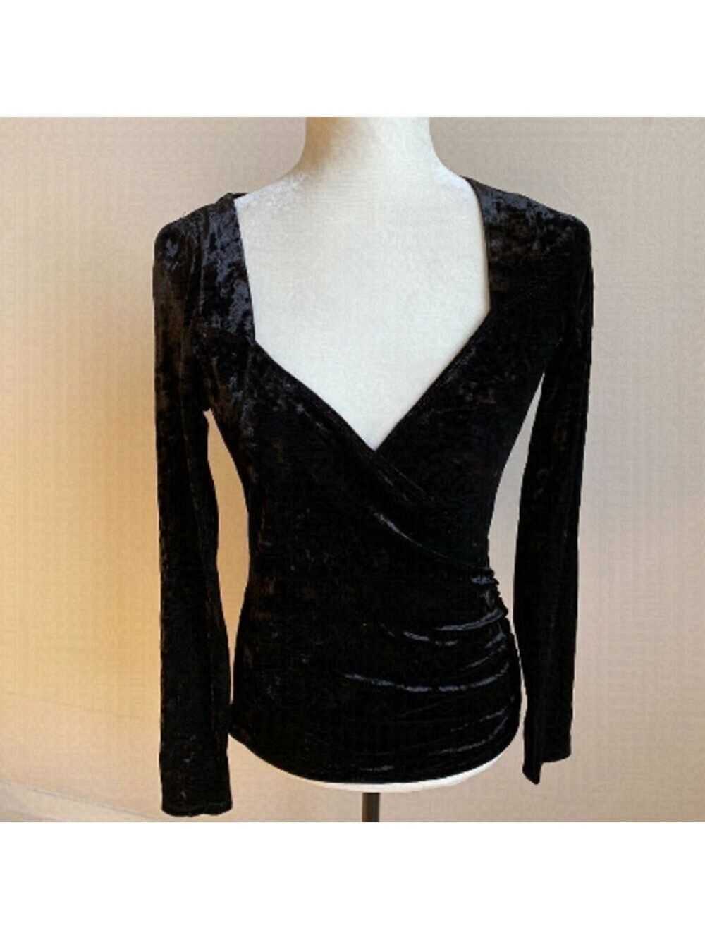 TROUVE BNWOT Black Crushed Velvet Top Sz Medium New Sweetheart Faux Wrap
